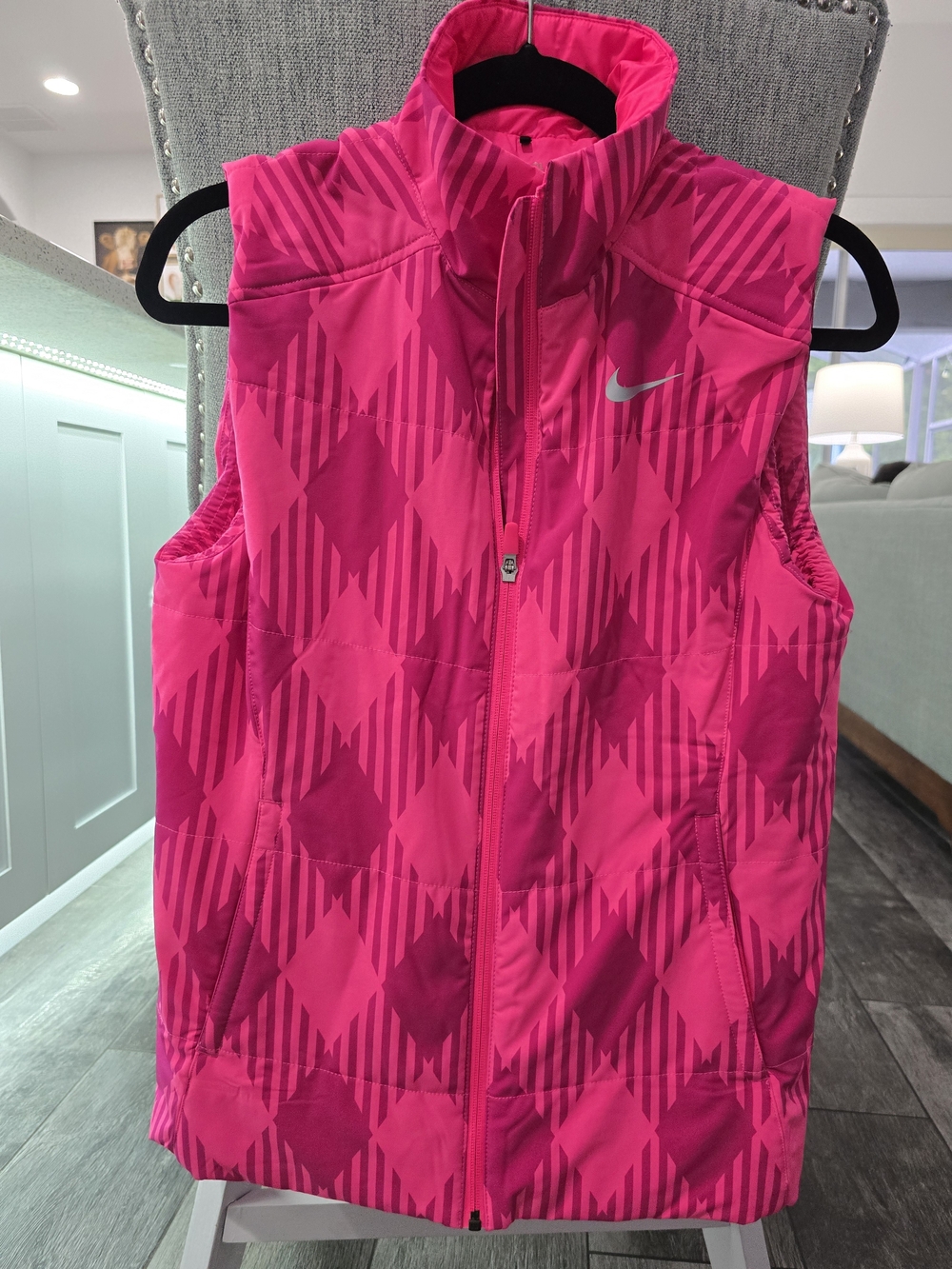 Nike Bright Pink Quilted Sleeveless Vest with Reflective Swoosh